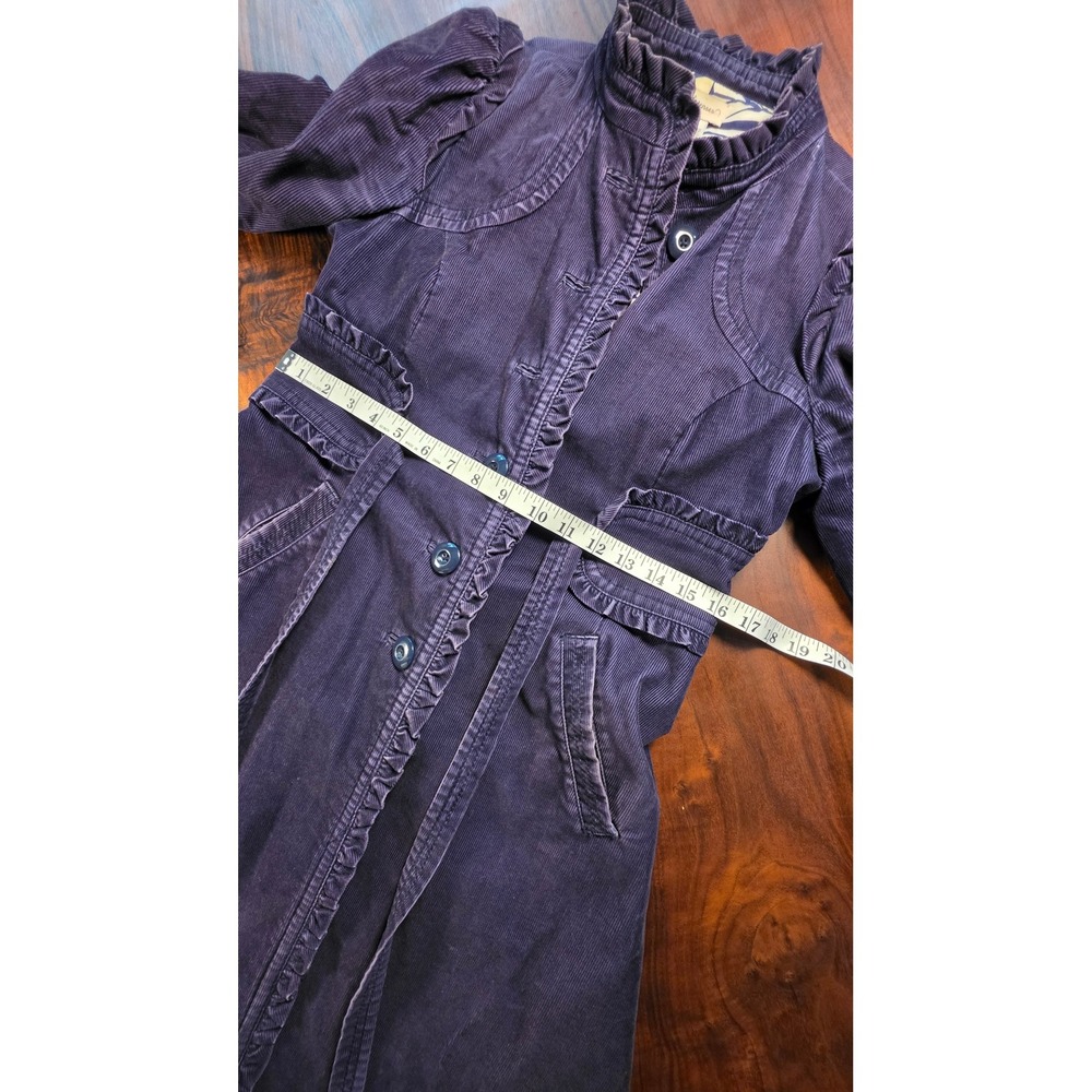 Elevenses Anthropologie Purple Corduroy Ruffle Trench Boho Fashiongram Indie - Picture 4 of 6